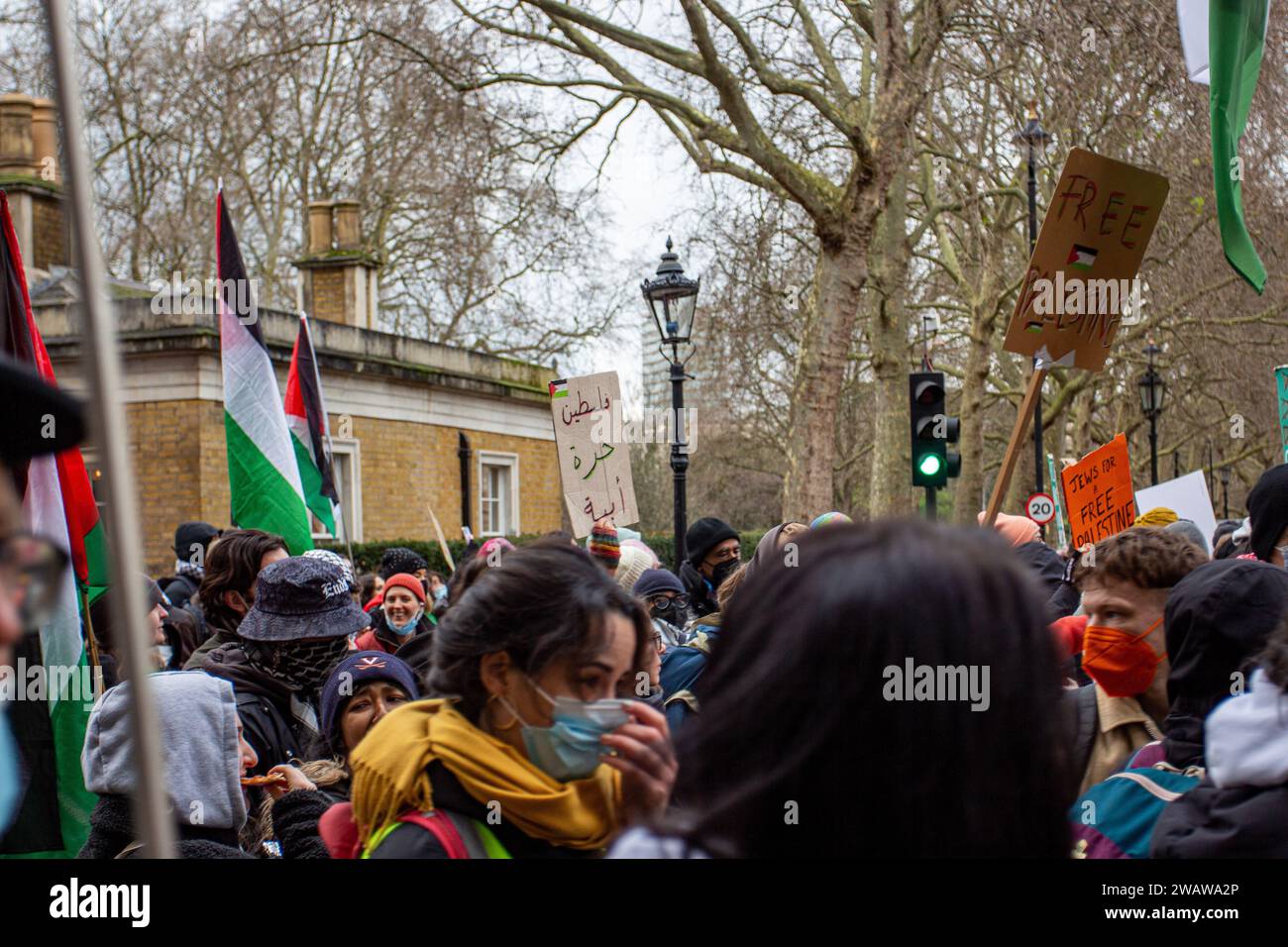 Londres, Royaume-Uni - 6 janvier 2023 : manifestation pro-palestinienne dans le centre de Londres. Banque D'Images