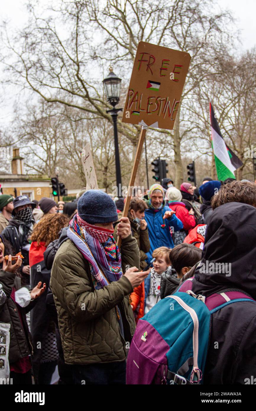 Londres, Royaume-Uni - 6 janvier 2023 : manifestation pro-palestinienne dans le centre de Londres. Banque D'Images