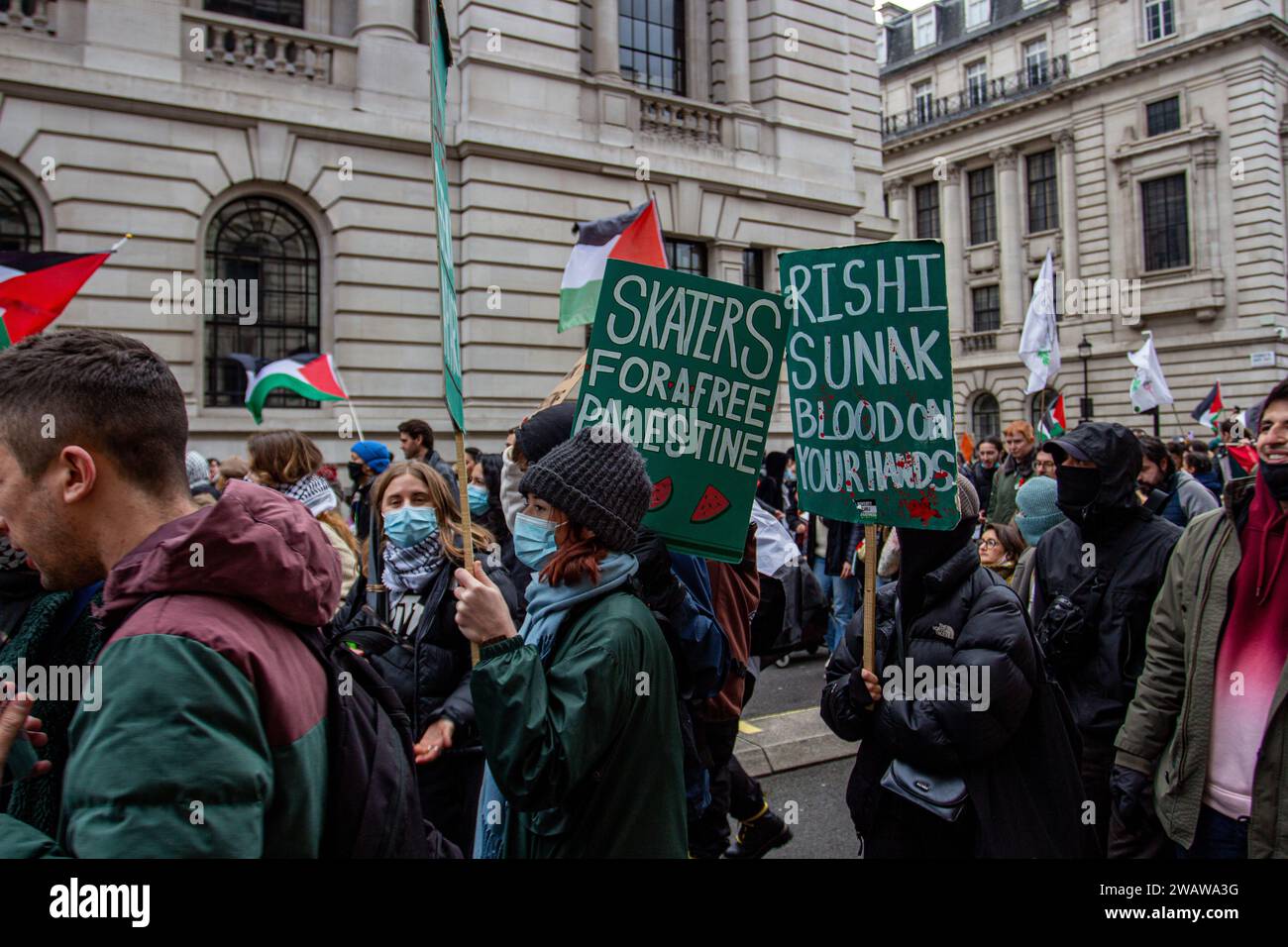 Londres, Royaume-Uni - 6 janvier 2023 : manifestation pro-palestinienne dans le centre de Londres. Banque D'Images