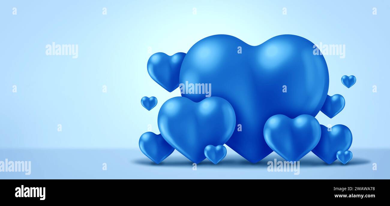 Valentine Blue Heart fond comme vacances de Saint Valentin pour l'amour de relation et de romance représentant la datation et février 14 vacances célébrant rela Banque D'Images