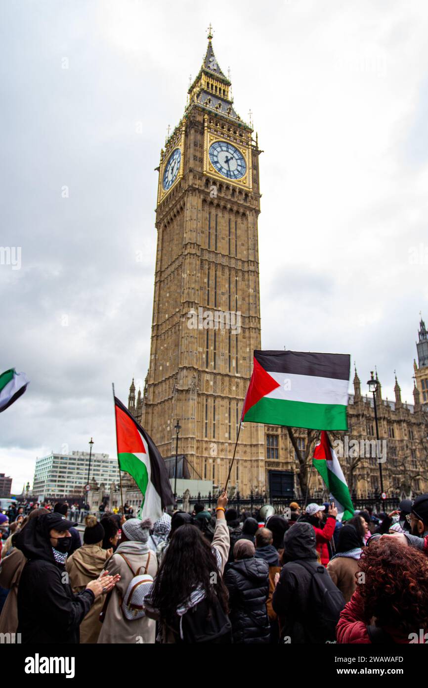 Londres, Royaume-Uni - 6 janvier 2023 : manifestation pro-palestinienne dans le centre de Londres. Banque D'Images