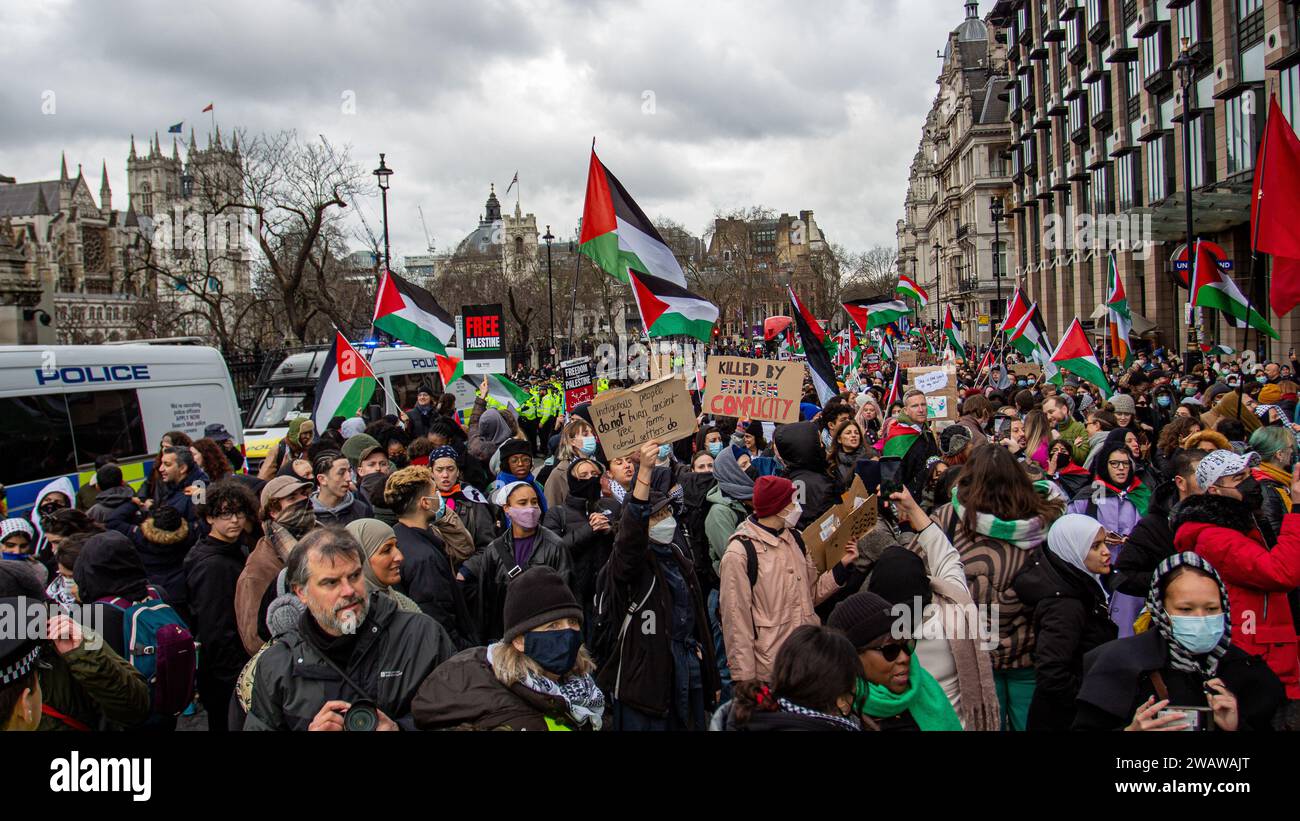 Londres, Royaume-Uni - 6 janvier 2023 : manifestation pro-palestinienne dans le centre de Londres. Banque D'Images