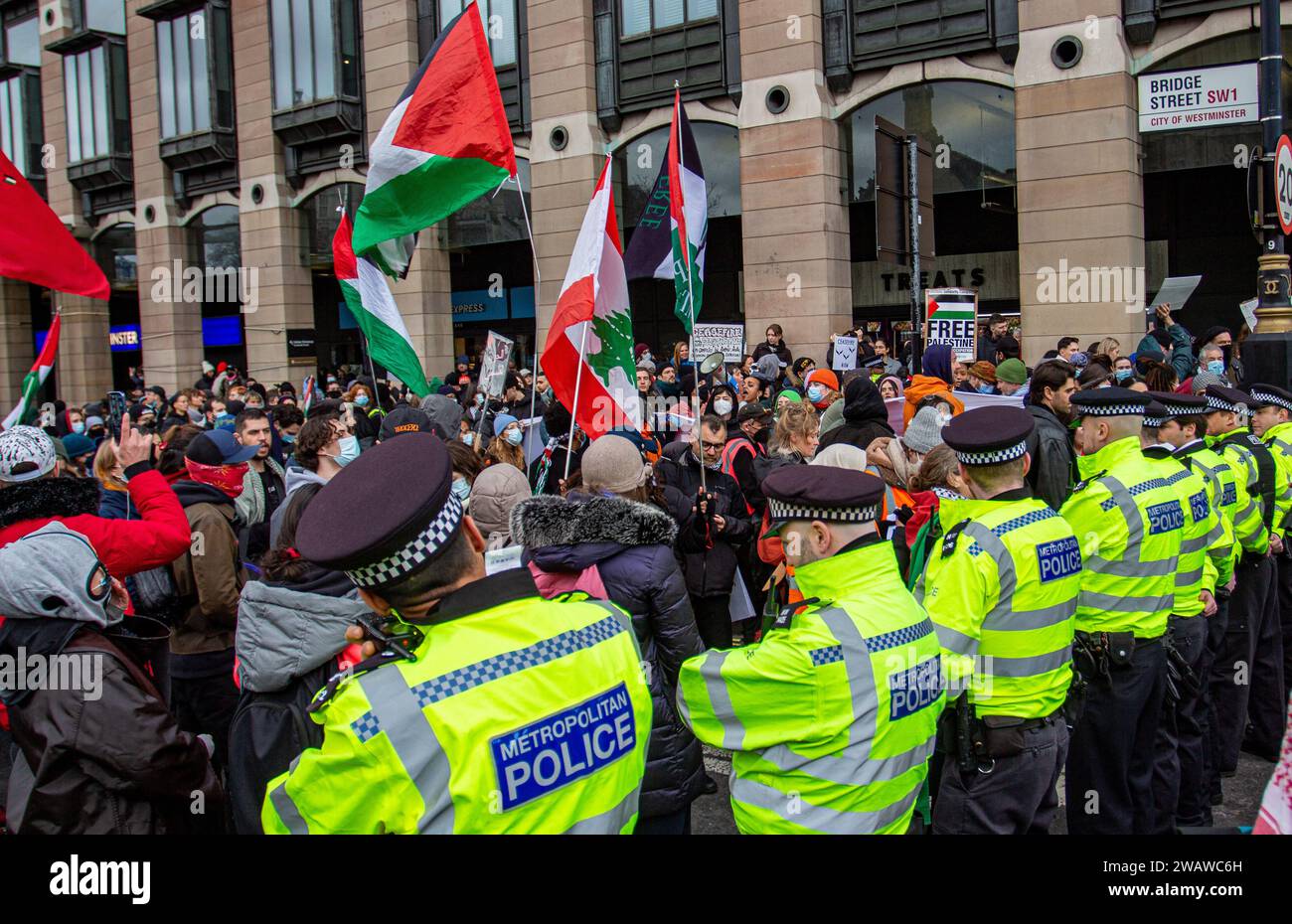 Londres, Royaume-Uni - 6 janvier 2023 : manifestation pro-palestinienne dans le centre de Londres. Banque D'Images