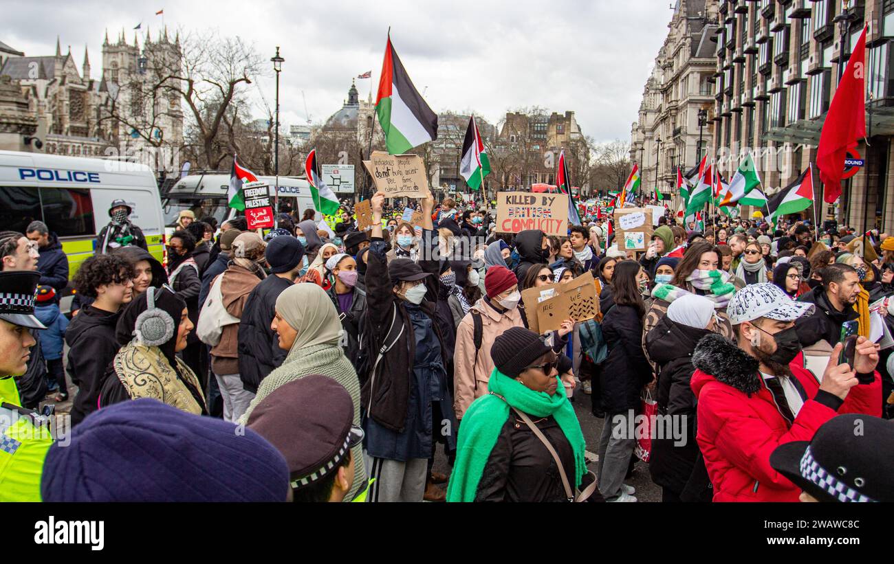 Londres, Royaume-Uni - 6 janvier 2023 : manifestation pro-palestinienne dans le centre de Londres. Banque D'Images