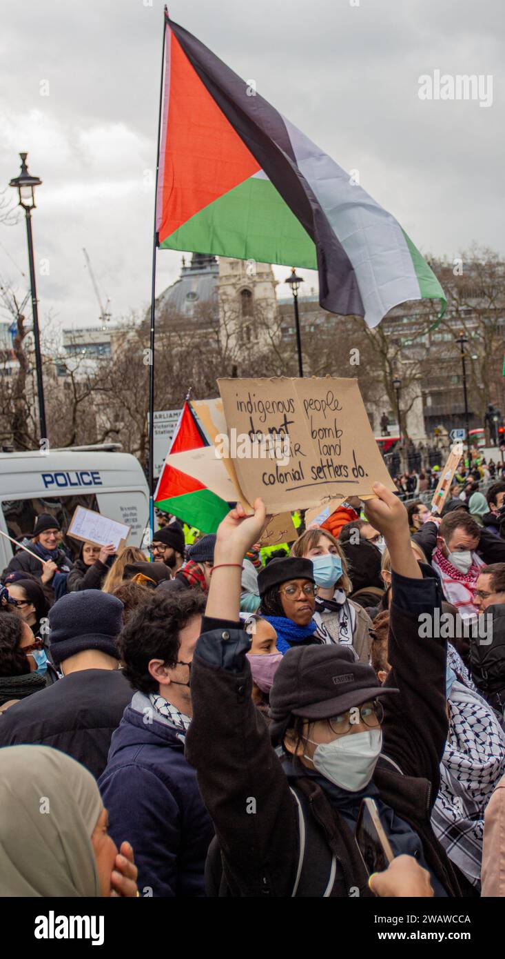 Londres, Royaume-Uni - 6 janvier 2023 : manifestation pro-palestinienne dans le centre de Londres. Banque D'Images