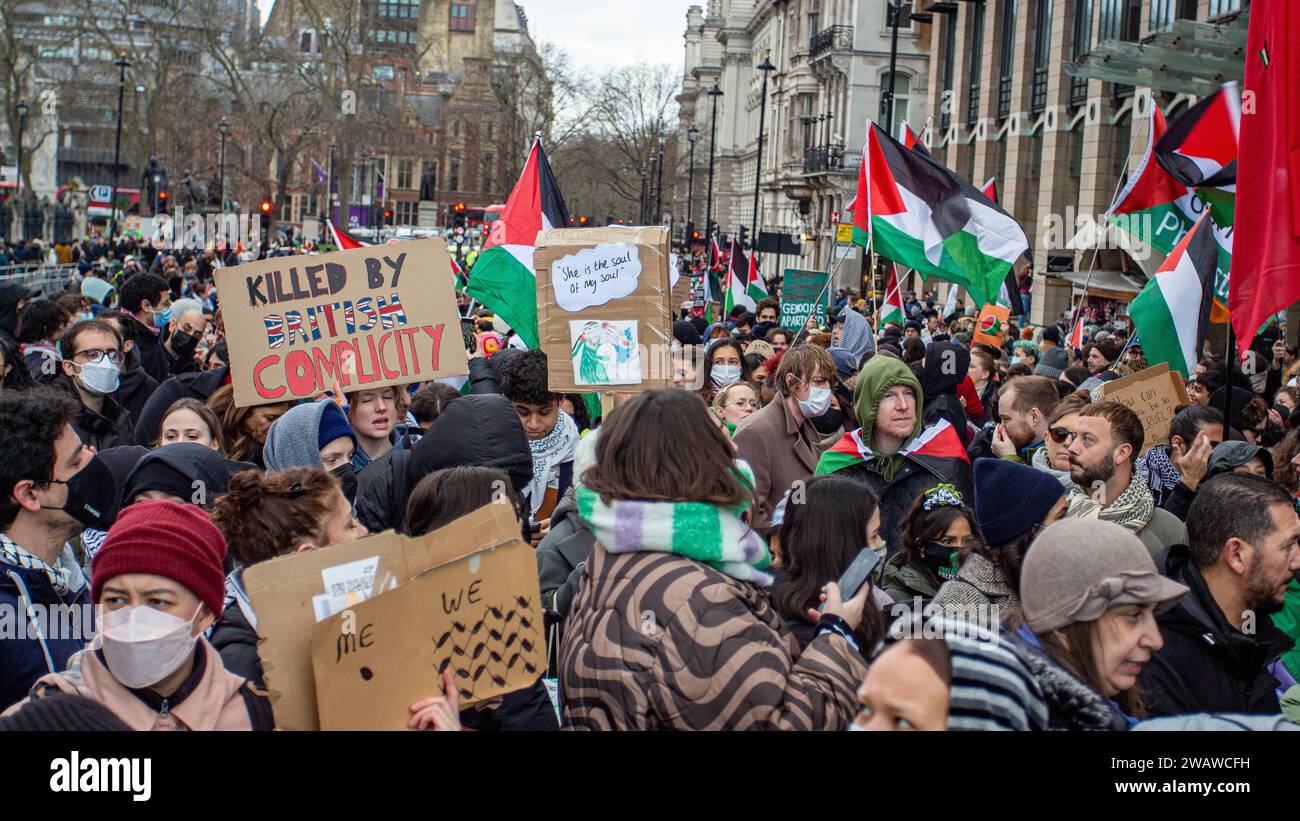 Londres, Royaume-Uni - 6 janvier 2023 : manifestation pro-palestinienne dans le centre de Londres. Banque D'Images
