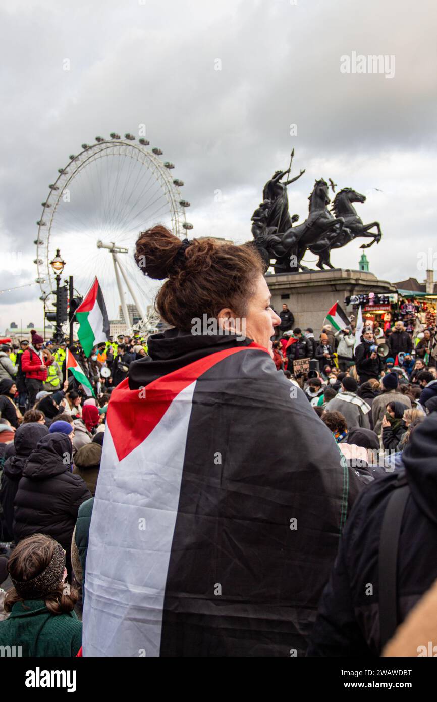 Londres, Royaume-Uni - 6 janvier 2023 : manifestation pro-palestinienne dans le centre de Londres. Banque D'Images
