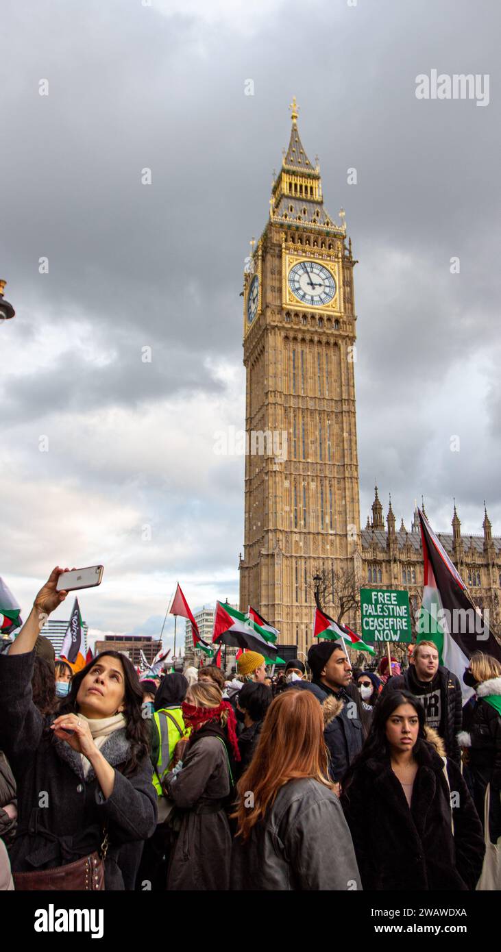 Londres, Royaume-Uni - 6 janvier 2023 : manifestation pro-palestinienne dans le centre de Londres. Banque D'Images