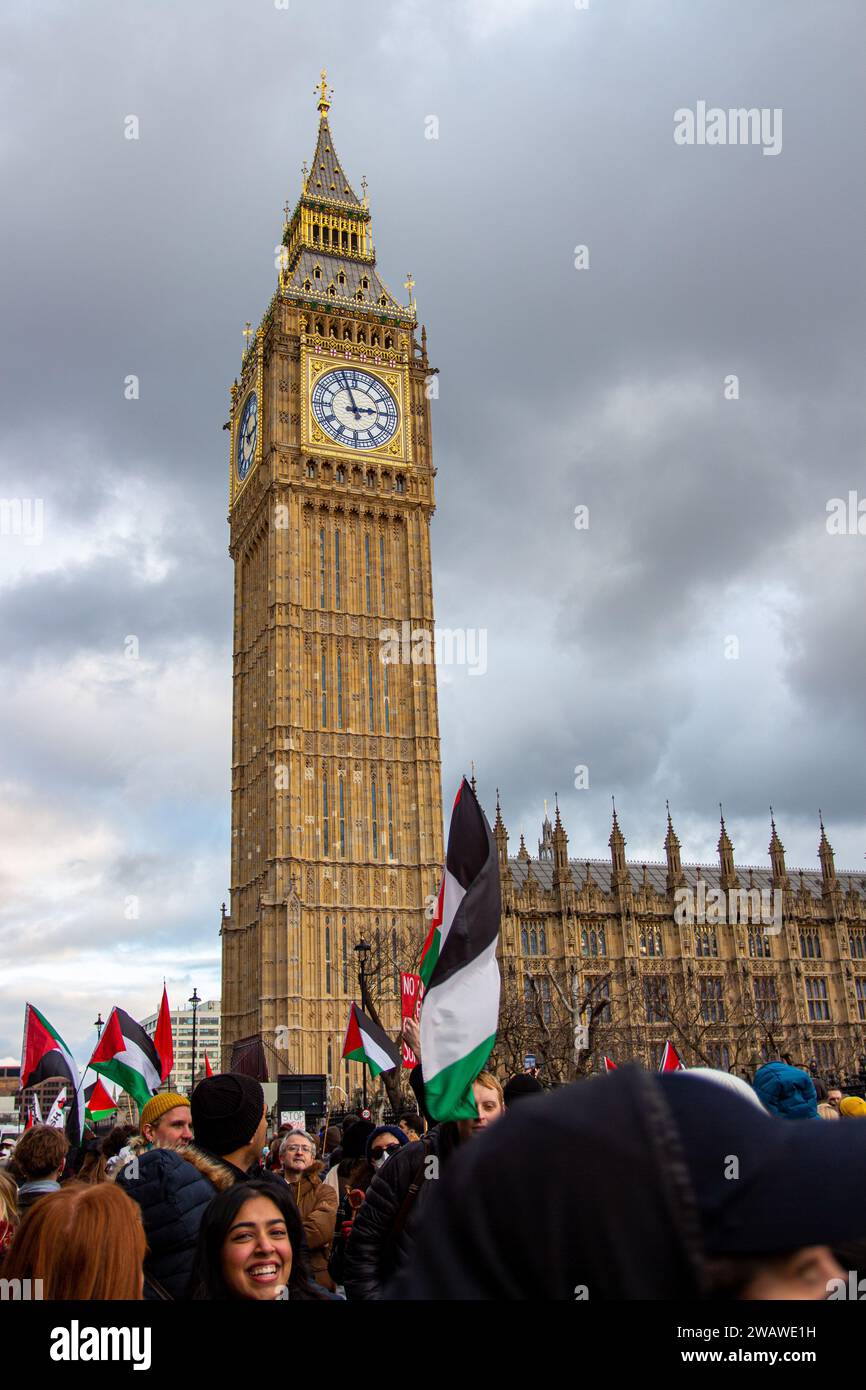Londres, Royaume-Uni - 6 janvier 2023 : manifestation pro-palestinienne dans le centre de Londres. Banque D'Images