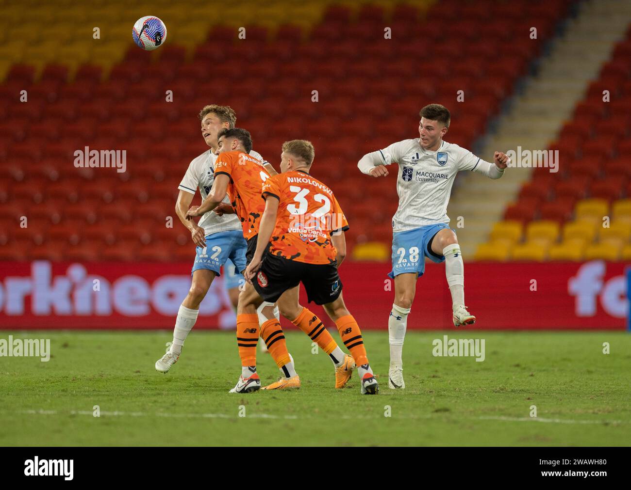 Brisbane, Australie. 6 janvier 2024. Action lors de l'Isuzu Ute A League Match entre le Brisbane Roar FC et le Sydney FC au Suncorp Stadium. Banque D'Images