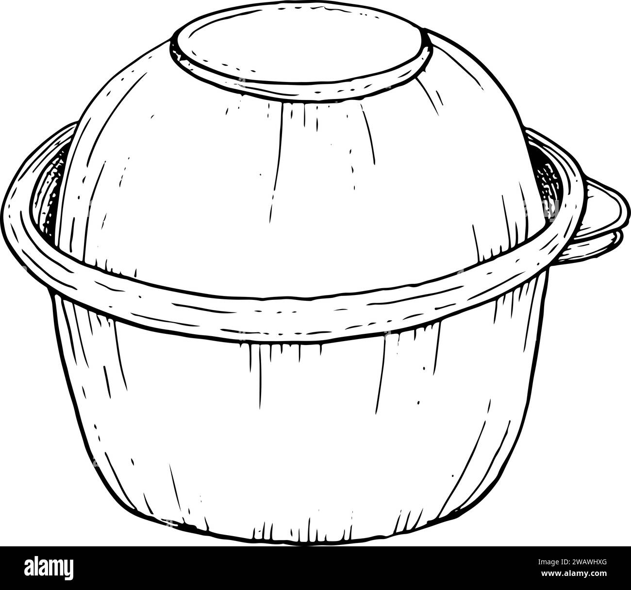 Boîte en plastique Vector pour beignets ou pâtisserie illustration noir et blanc. Gabarit de récipient jetable transparent vide Illustration de Vecteur