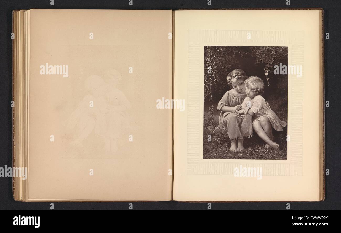 Production photographique d'une estampe à une peinture de deux enfants lecteurs de Léon Perrault, Anonyme, d'après Charles Alphonse Deblois, d'après Léon Bazile Perrault, c. 1864 - dans ou avant 1874 tirage photomécanique London papier Picture, painting. lecture Banque D'Images