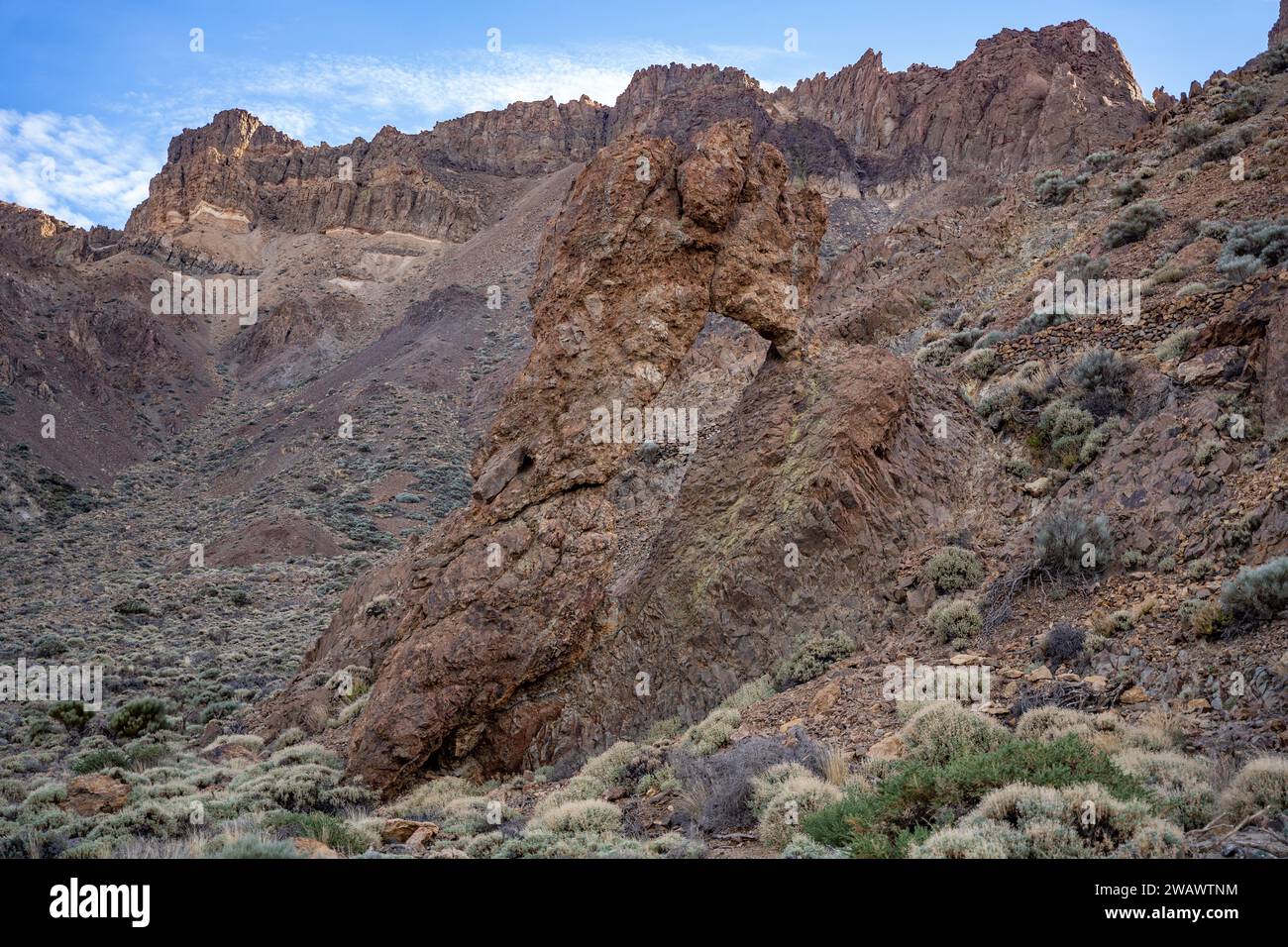 Le rocher Zapato de la Reina (la chaussure de la Reine) dans le parc national du Teide, îles Canaries, Tenerife, Espagne Banque D'Images