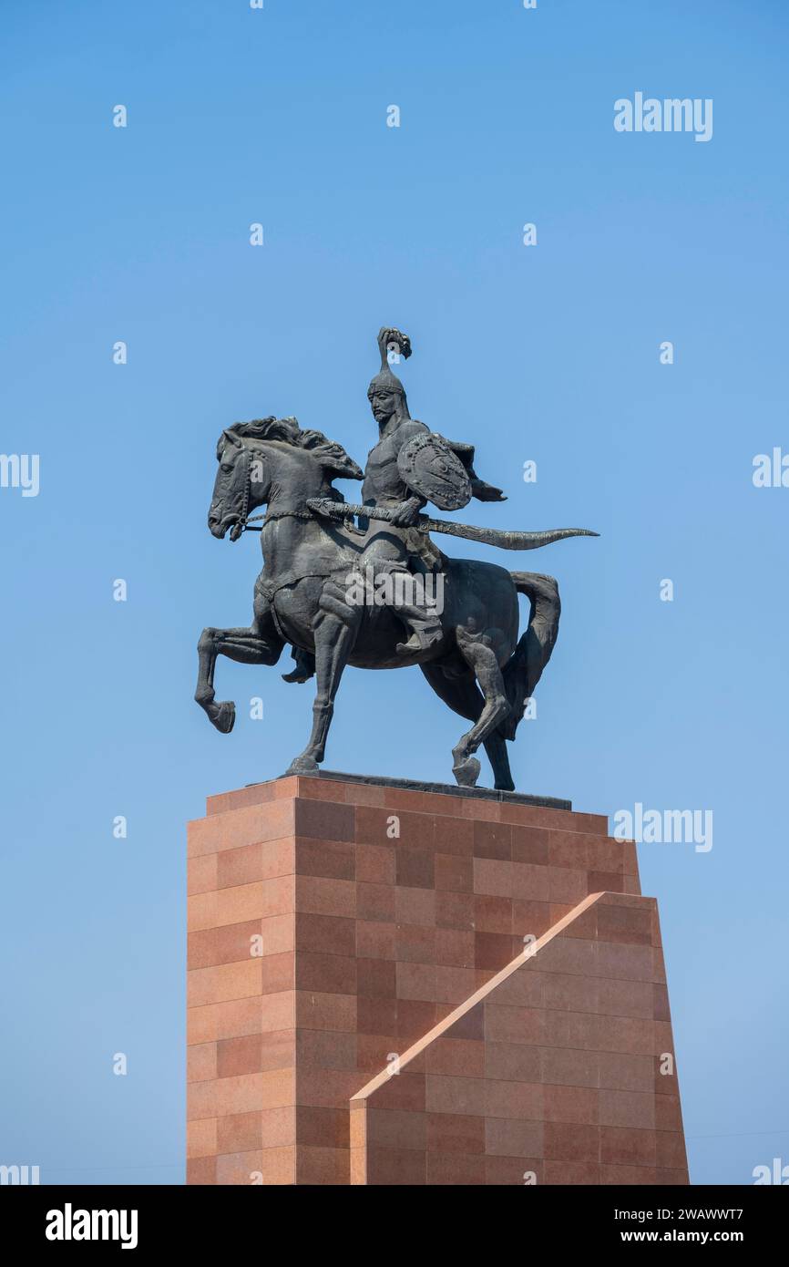 Statue de Manas, place Ala-Too, à Bichkek, Kirghizistan Banque D'Images