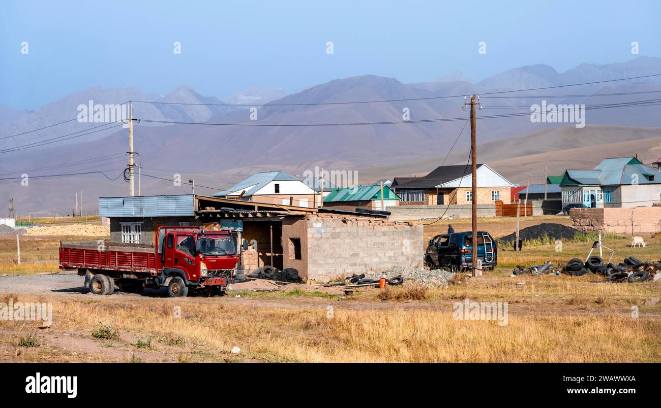 Village de Sary Mogul, hautes montagnes, district d ' Alay, Kirghizistan Banque D'Images