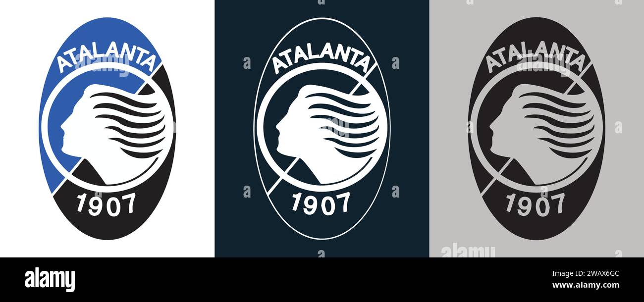 Atalanta BC FC couleur Noir et blanc 3 style logo Club de football ...