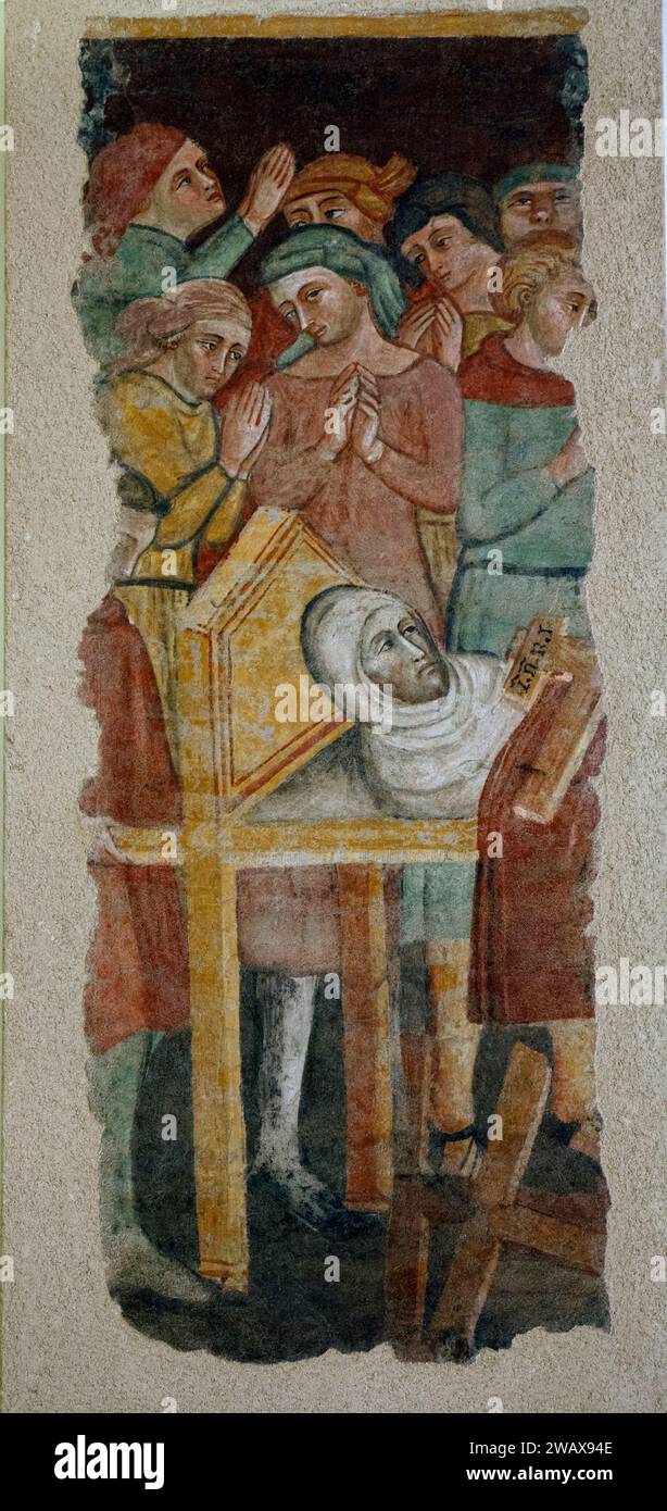 Italie Ombrie Foligno : Palazzo Trinci. Abrite une galerie d'art et un musée archéologique. Maître de l'abside droite de San Francesco à Montefalco. Vérification de la vraie croix. Section XIV fresque détachée Banque D'Images