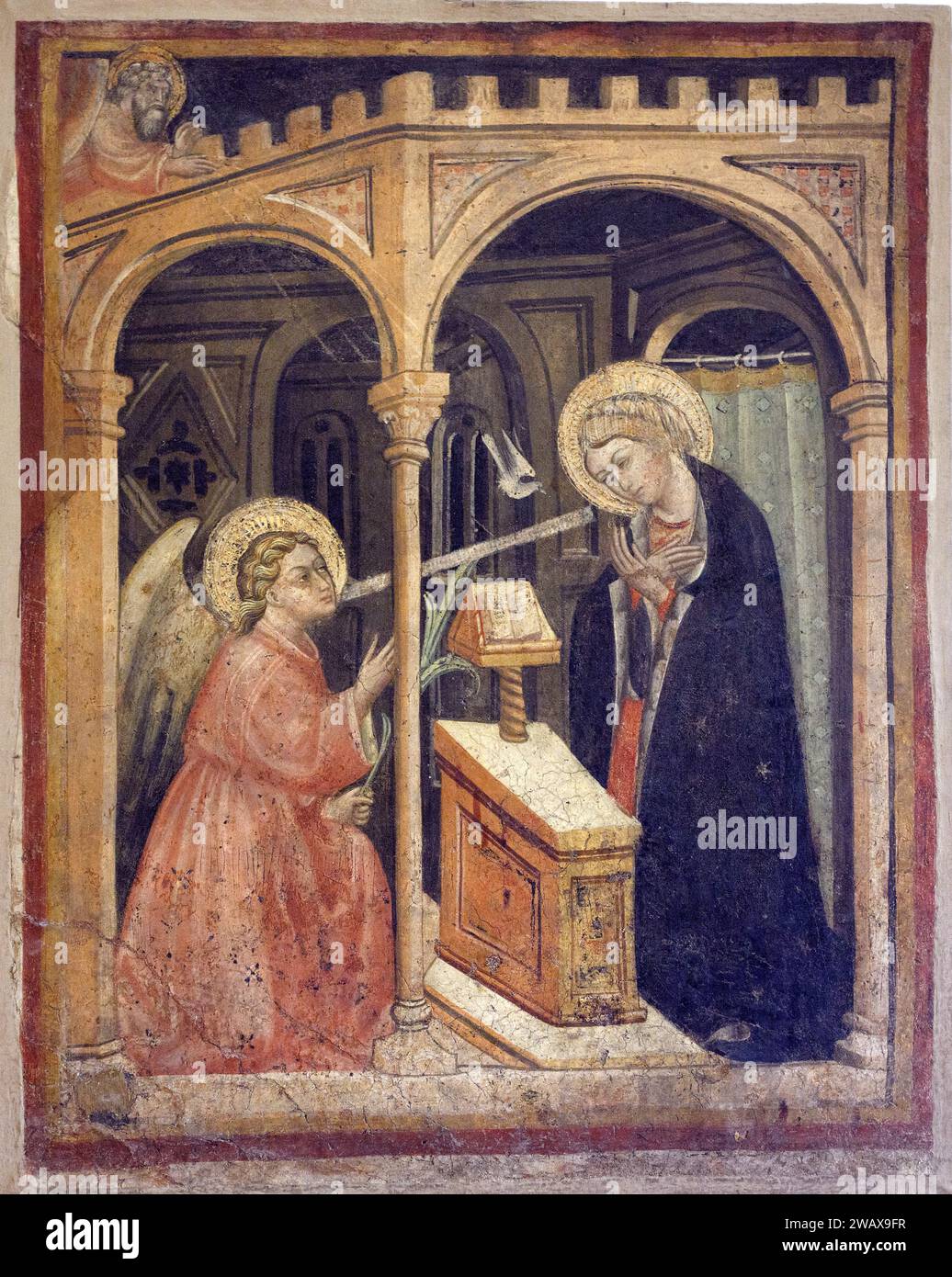Italie Ombrie Foligno : Palazzo Trinci. Abrite une galerie d'art et un musée archéologique. Annonciation sec. XV Andrea di Cagno. Banque D'Images
