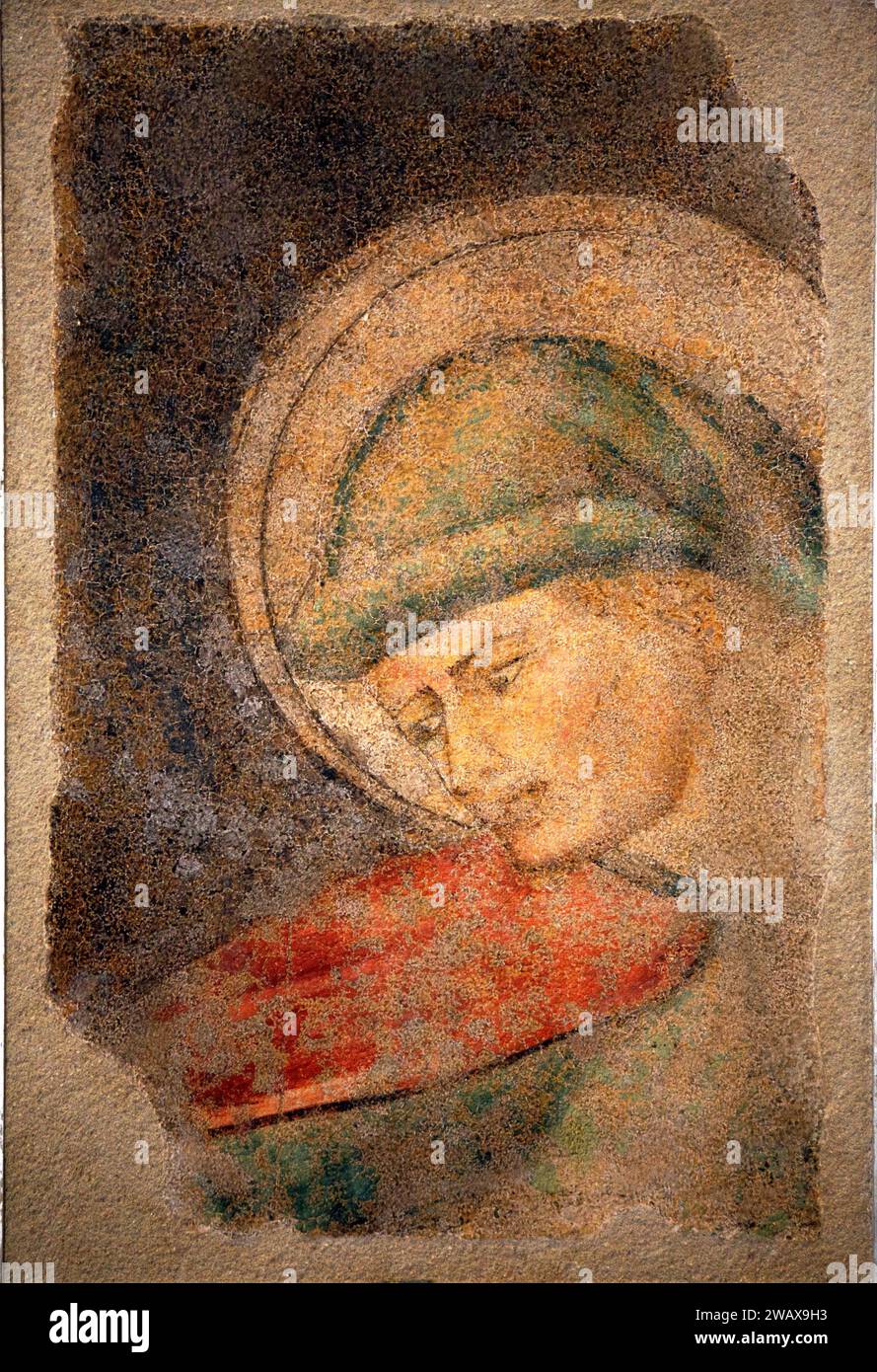 Italie Ombrie Foligno : Palazzo Trinci. Maison à une galerie d'art et musée archéologique , Saint Guerrier. Saint Martin ? sec X V. Fresco détaché Banque D'Images