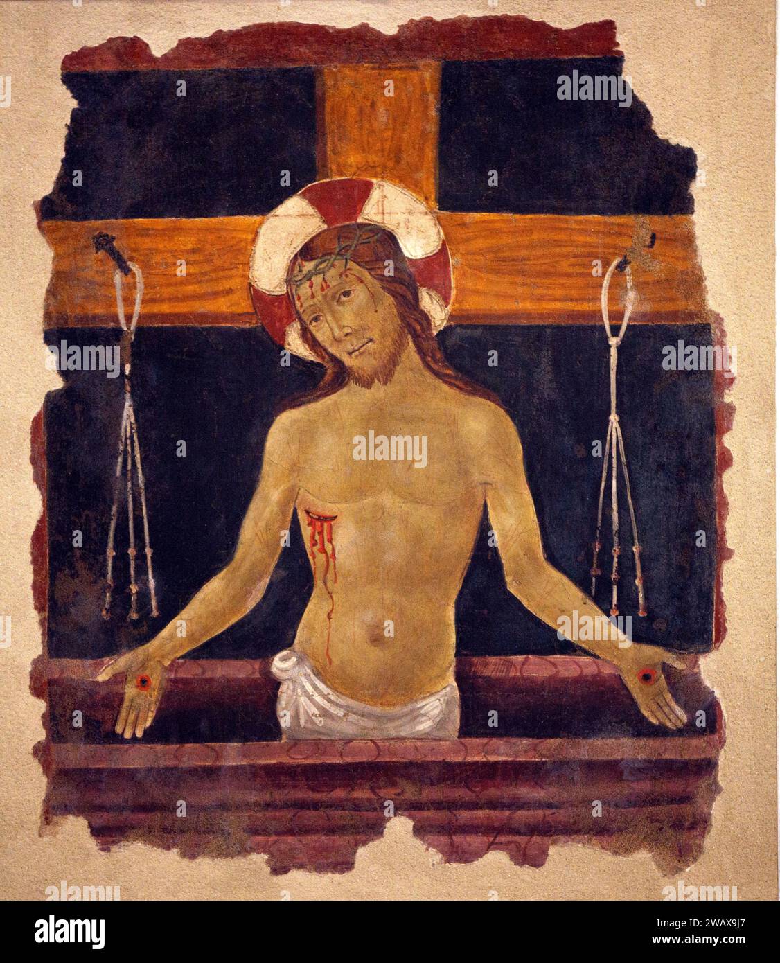 Italie Ombrie Foligno : Palazzo Trinci. Abrite une galerie d'art et un musée archéologique. Christ dans la miséricorde. Fin du siècle XV Fresque détachée Banque D'Images