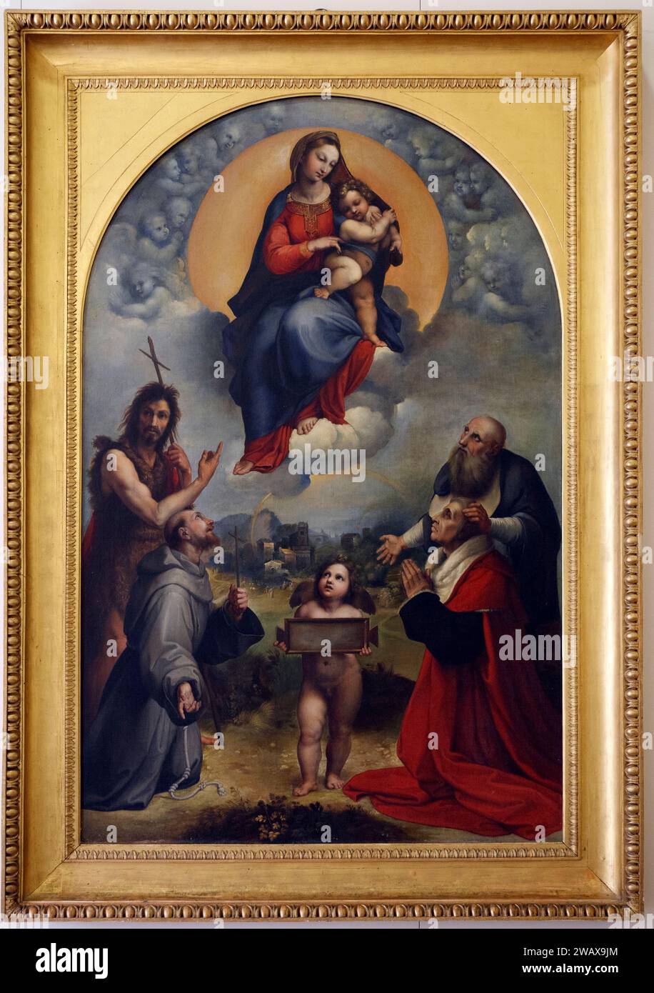Italie Ombrie Foligno : Palazzo Trinci. Abrite une galerie d'art et un musée archéologique. Madone de Foligno 1838. Copie de la peinture de Raphaël de 1511 Banque D'Images