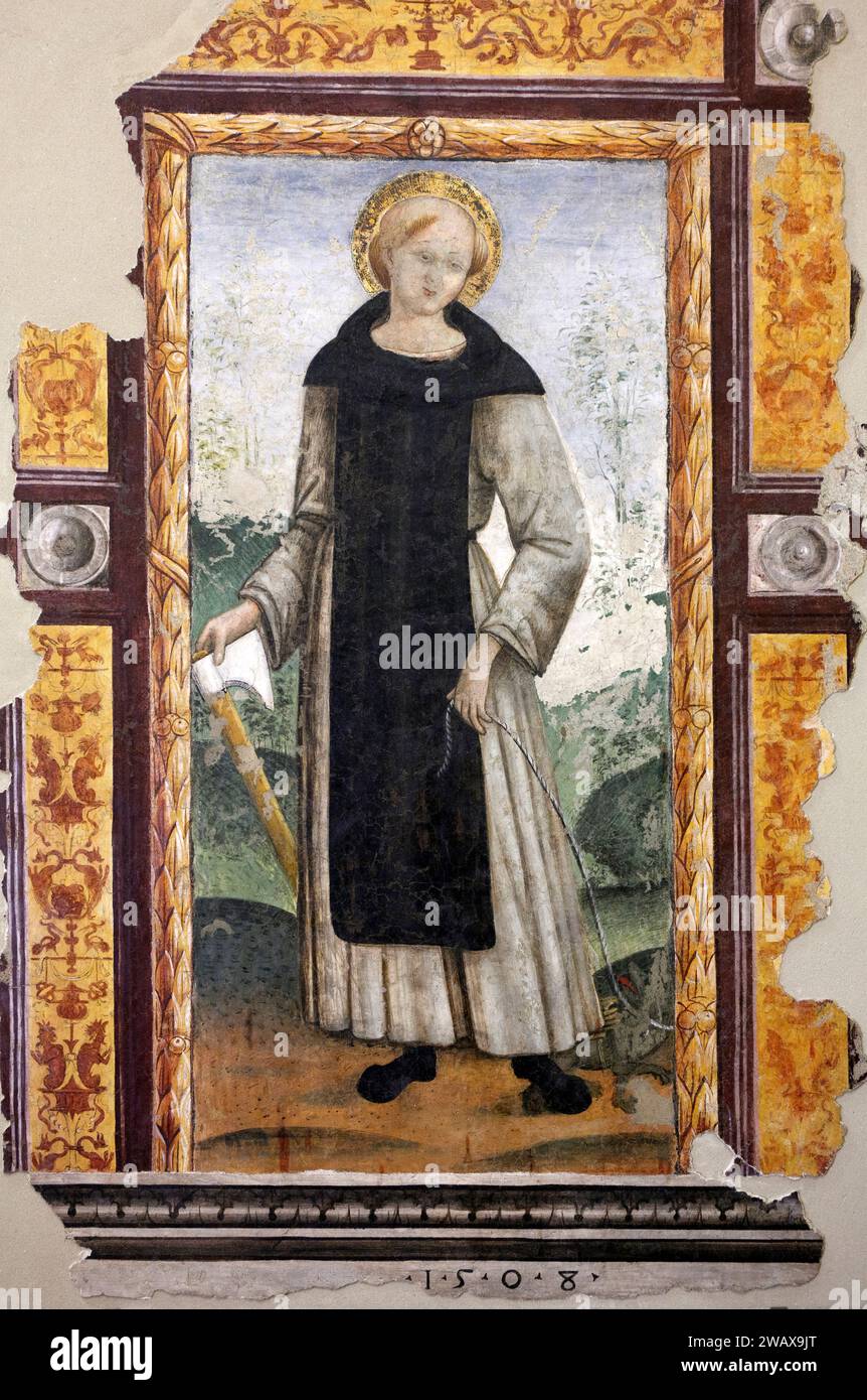 Italie Ombrie Foligno : Palazzo Trinci. Abrite une galerie d'art et un musée archéologique. Bernardino Mezzastris. Sant'Amico 1508. Fresque détachée Banque D'Images