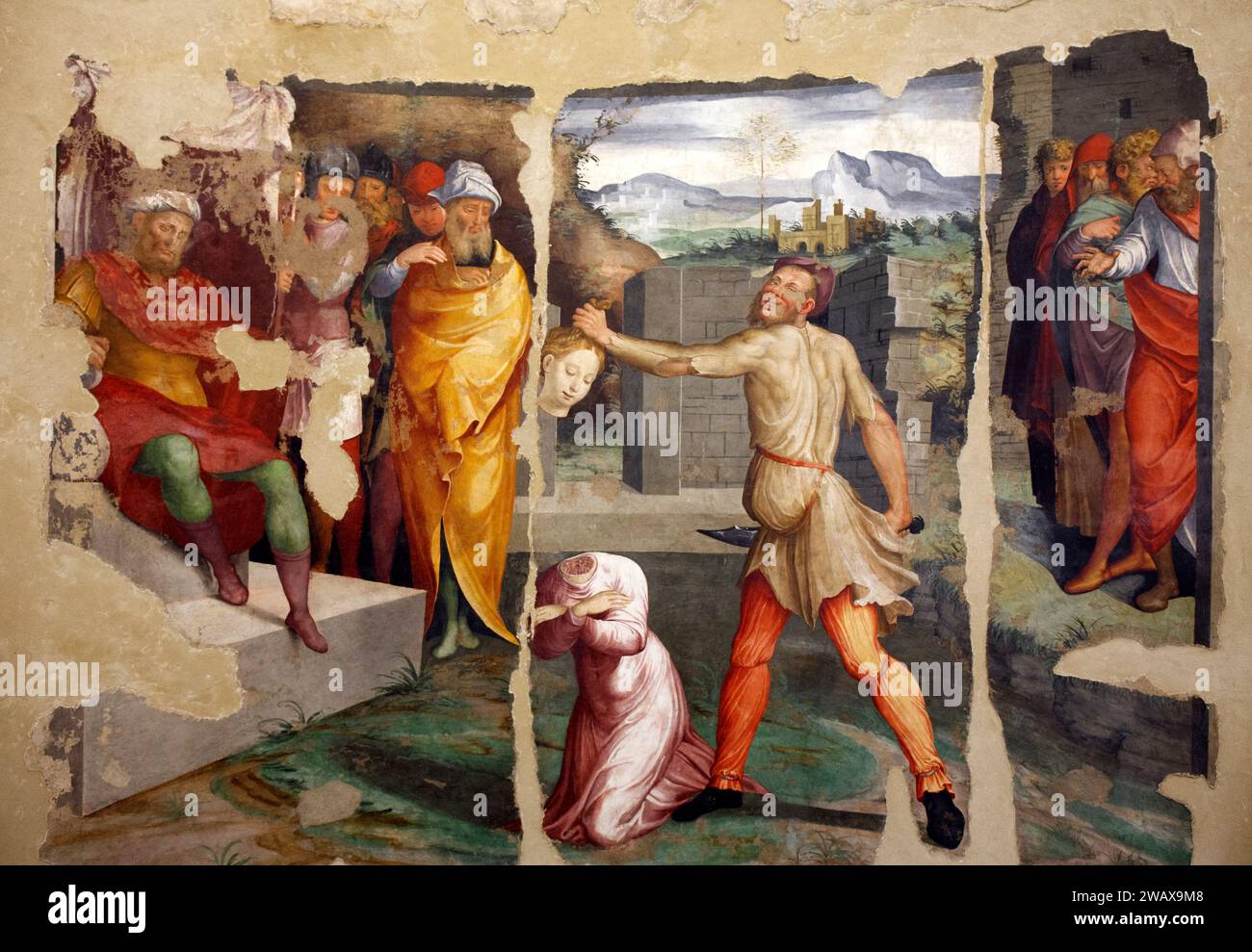 Italie Ombrie Foligno : Palazzo Trinci. Accueil d'une galerie d'art et musée archéologique martyre et gloire de Sainte Catherine d'Alexandrie. Milieu du 16e siècle par Adonis Doni. Fresque détachée Banque D'Images