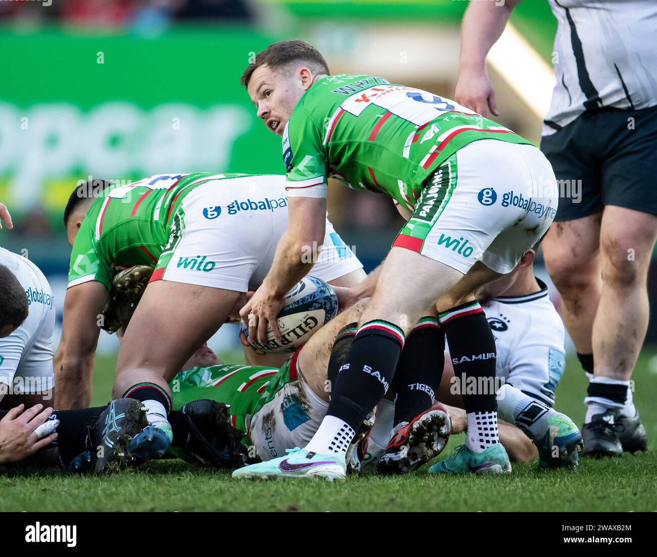 Leicester Tigers Tom Whiteley en action lors des Leicester Tigers vs Saracens, Mattioli Woods, Welford Road Stadium, Leicester UK le samedi 6 janvier 2023. Photo de Gary Mitchell Banque D'Images