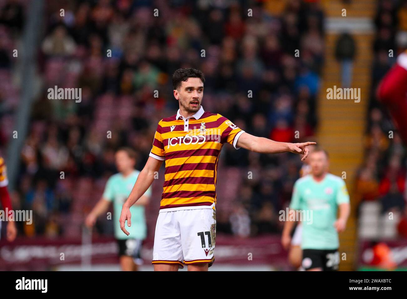 The University of Bradford Stadium, Bradford, Angleterre - 6 janvier 2024 Alex Gilliead (11) de Bradford City - pendant le match Bradford City v Crawley Town, Sky Bet League Two, 2023/24, The University of Bradford Stadium, Bradford, Angleterre - 6 janvier 2024 crédit : Mathew Marsden/WhiteRosePhotos/Alamy Live News Banque D'Images