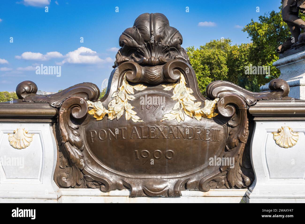 Inscription Pont Alexandre III, Paris, France Banque D'Images