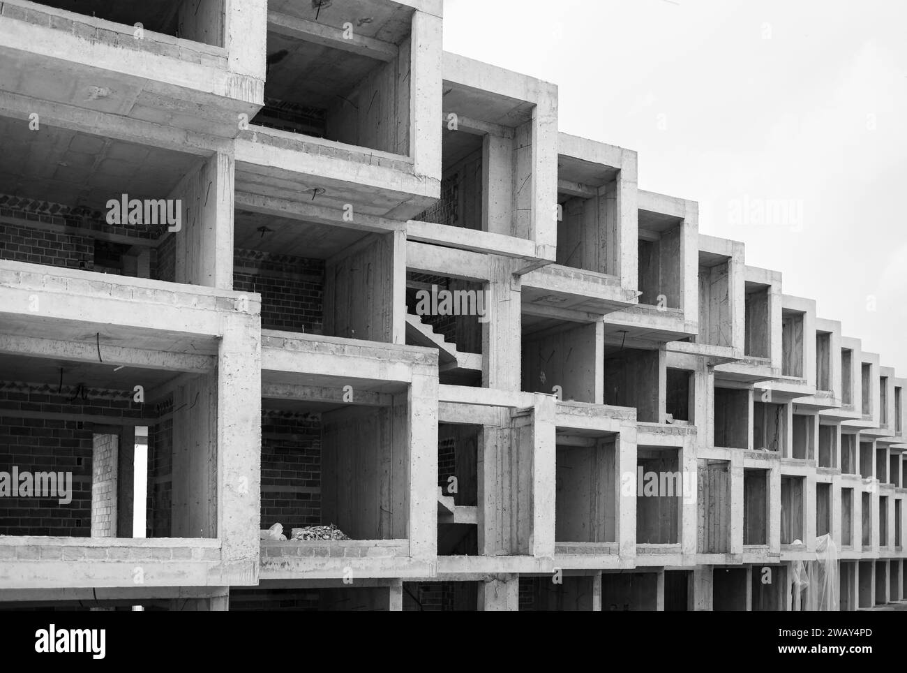 Détail de l'architecture géométrique, bâtiment moderne de structure en béton, fond abstrait d'architecture en béton, béton de construction. geomet moderne minimal Banque D'Images