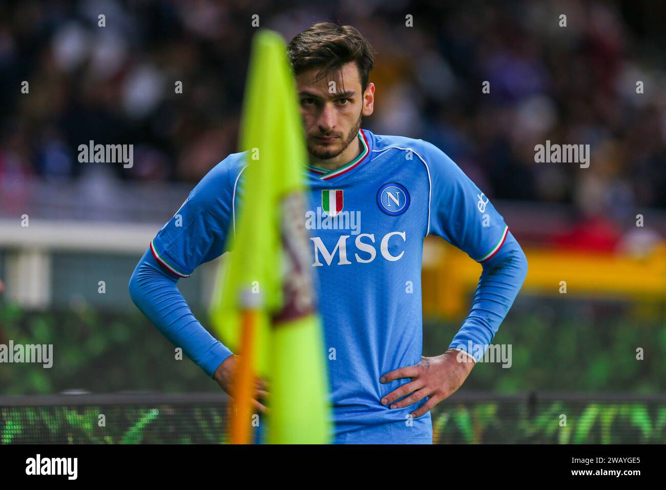 Khvicha Kvaratskhelia de la SSC Napoli lors du match de Serie A entre le Torino FC et la SSC Napoli le 07 janvier 2024 au Olympic Grande Torino Stadium in Banque D'Images