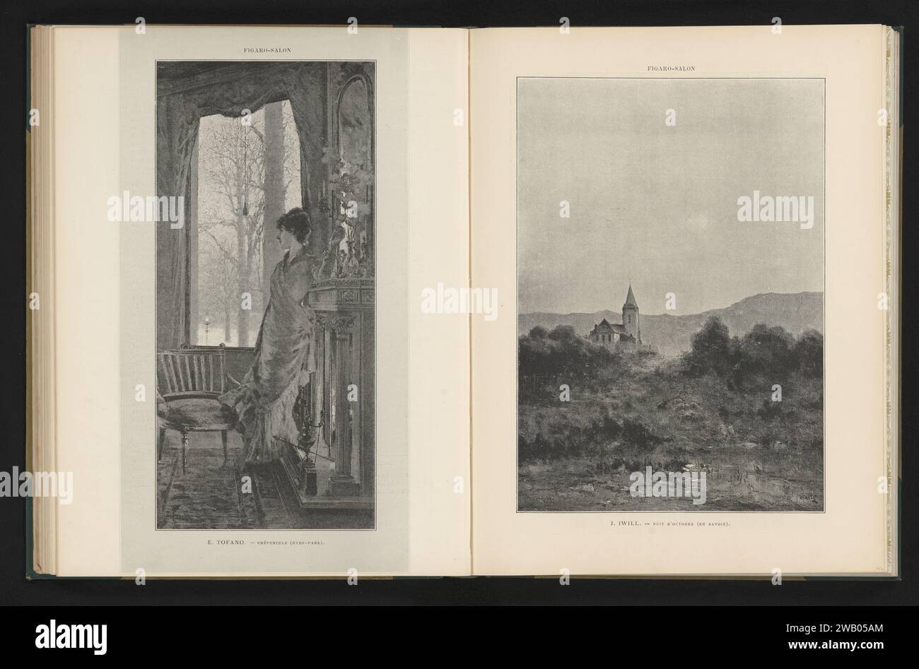 Reproduction d'une peinture d'un paysage nocturne avec église en Savoie par Marie Joseph Léon Iwill, anonyme, d'après Marie Joseph Léon Iwill, c. 1885 - en 1901 ou avant des paysages en papier d'impression photomécanique dans la zone tempérée. église (extérieur). Nuit ~ paysage (parfois intitulé 'NOx') Savoye Banque D'Images