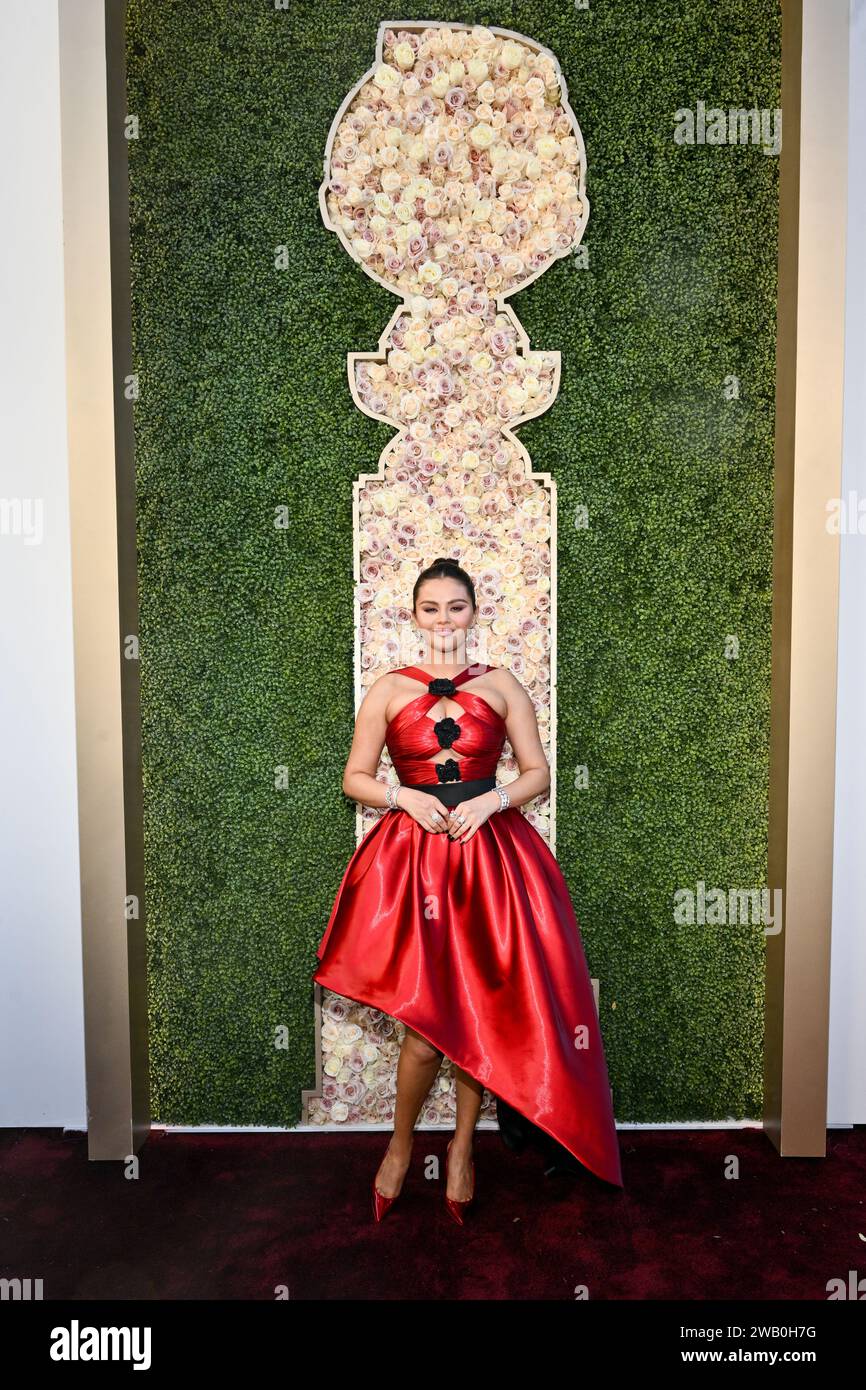 Selena Gomez au 81e Golden Globe Awards qui s'est tenu à l'hôtel Beverly Hilton le 7 janvier 2024 à Beverly Hills, en Californie. Banque D'Images