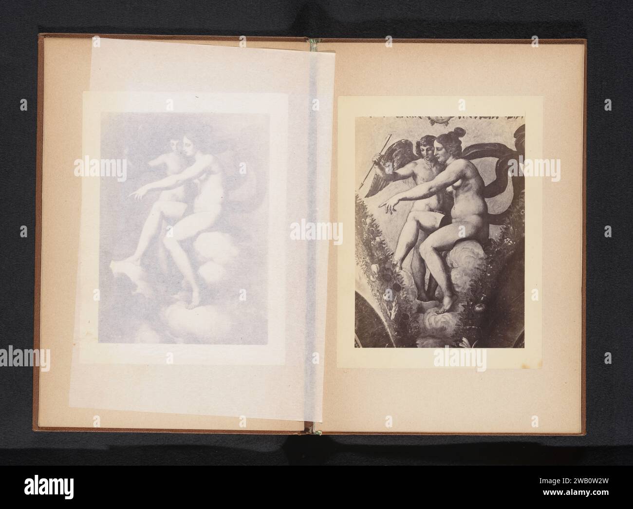 Production photographique d'une partie d'une fresque de Rafaël à la Villa Farnesina à Rome, présentant Vénus et Amor, Gysi (possible), d'après Rafaël, c. 1856 - en ou avant 1866 photographie support photographique Albumen print Picture, painting. (Histoire de) Vénus (Aphrodite). Cupidon entravé, 'Amor Cruciatus' Banque D'Images