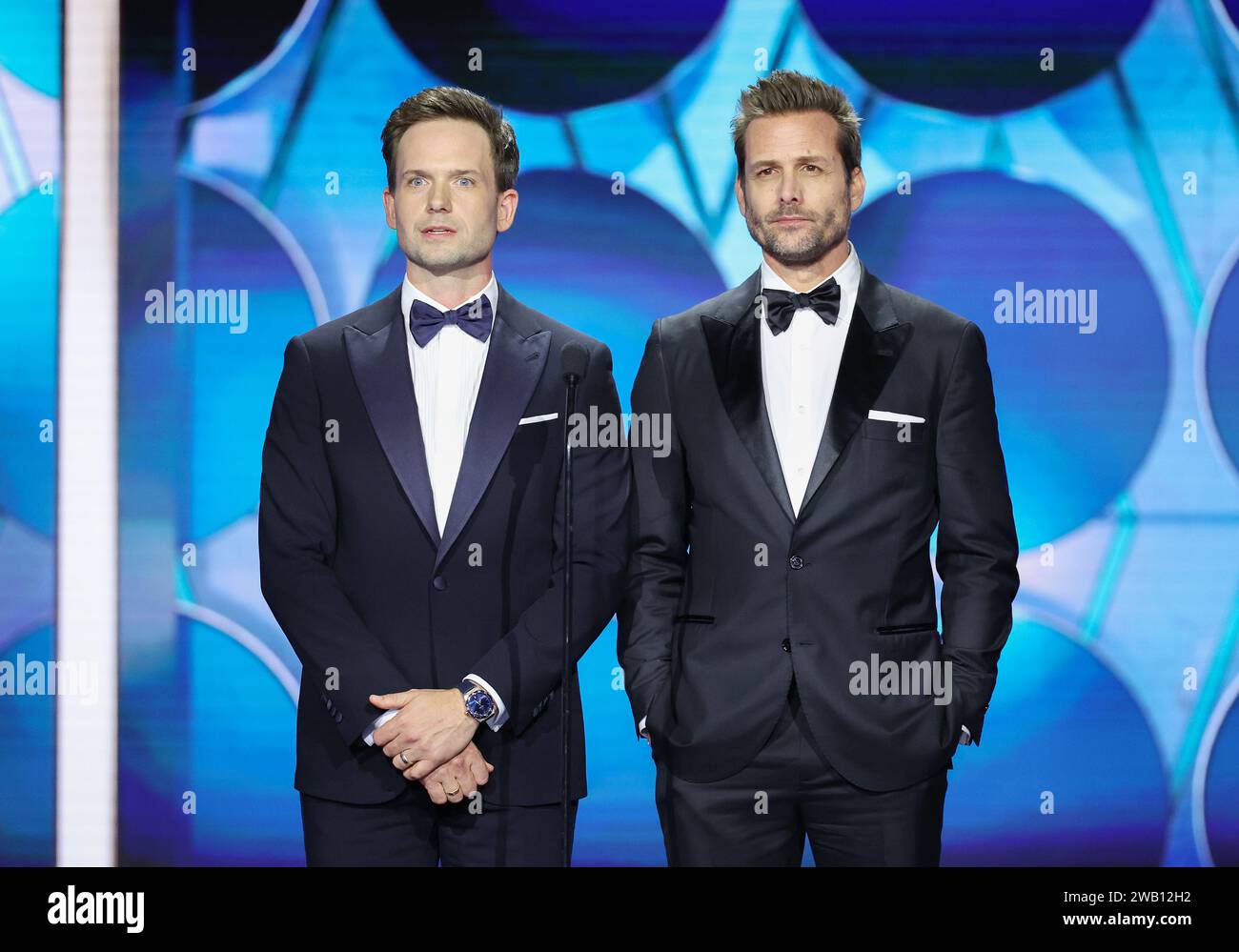 Beverly Hills, États-Unis. 07 janvier 2024. Patrick J. Adams et Gabriel Macht lors du 81e Golden Globe Awards qui s'est tenu à l'hôtel Beverly Hilton le 7 janvier 2024 à Beverly Hills, en Californie. Crédit : PMC/Alamy Live News Banque D'Images