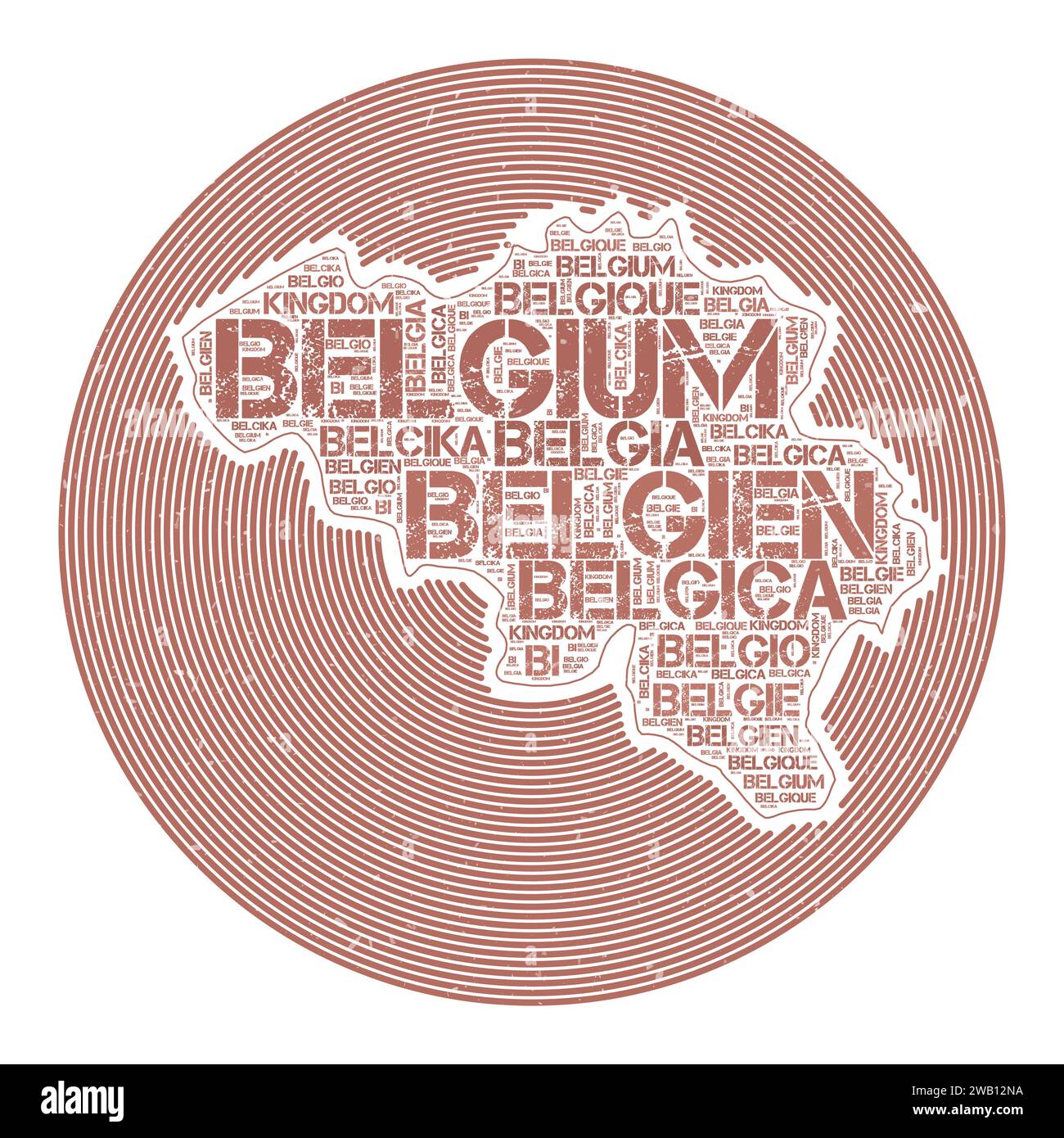 Image vectorielle Belgique. Logo rond de pays. Affiche belge en arcs de cercle et style nuage de mots. Illustration vectorielle attrayante. Illustration de Vecteur
