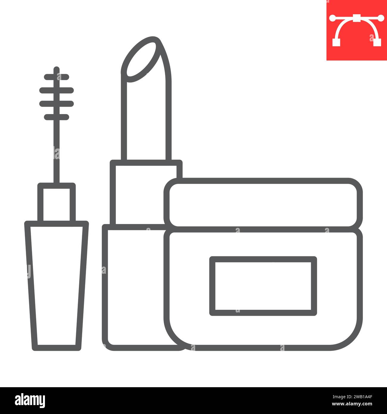 Icône de ligne de cosmétiques, épicerie et maquillage, icône vectorielle de mascara et de rouge à lèvres, graphiques vectoriels, signe de contour de trait éditable, eps 10. Illustration de Vecteur