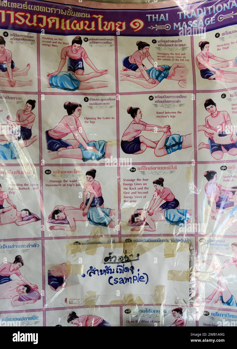 Affiche de conseils sur les massages thaïlandais. Banque D'Images