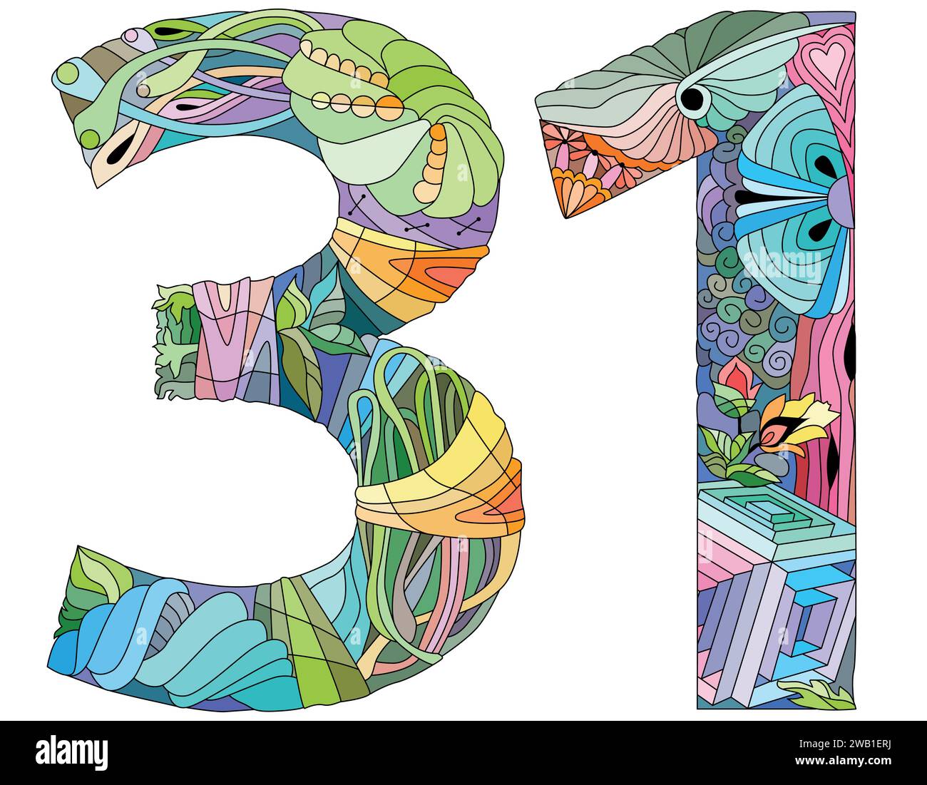 Trente et un numéro Illustration de l'angle de zentangle isolé pour la décoration Illustration de Vecteur