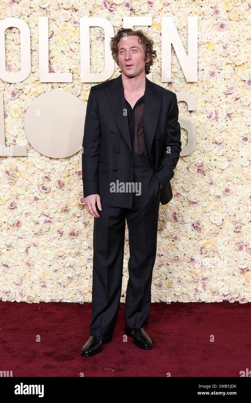 Beverly Hills, États-Unis. 07 janvier 2024. Jeremy Allen White au 81e Golden Globe Awards qui s'est tenu à l'hôtel Beverly Hilton le 7 janvier 2024 à Beverly Hills, en Californie. Crédit : PMC/Alamy Live News Banque D'Images