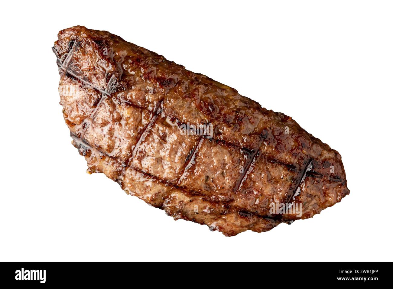 Vue de dessus de la boulette de viande grillée avec du cheddar sur fond blanc Banque D'Images