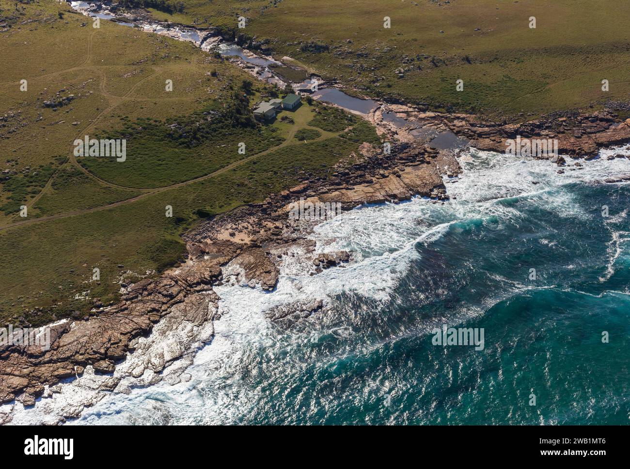 Photographie aérienne de la côte sauvage d'Afrique du Sud. Banque D'Images