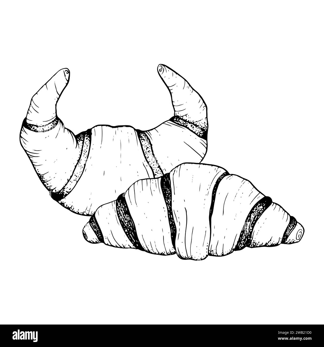 Croissants français au chocolat et au beurre pour le déjeuner et le petit déjeuner illustration graphique vectorielle. Pâtisserie fraîche de boulangerie Illustration de Vecteur