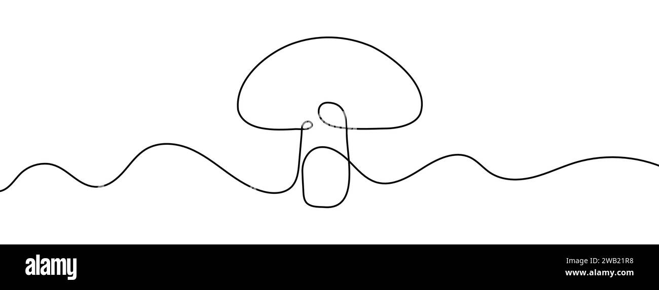 Dessin au trait modifiable continu de champignon. Icône de champignon sur une ligne. Illustration de Vecteur