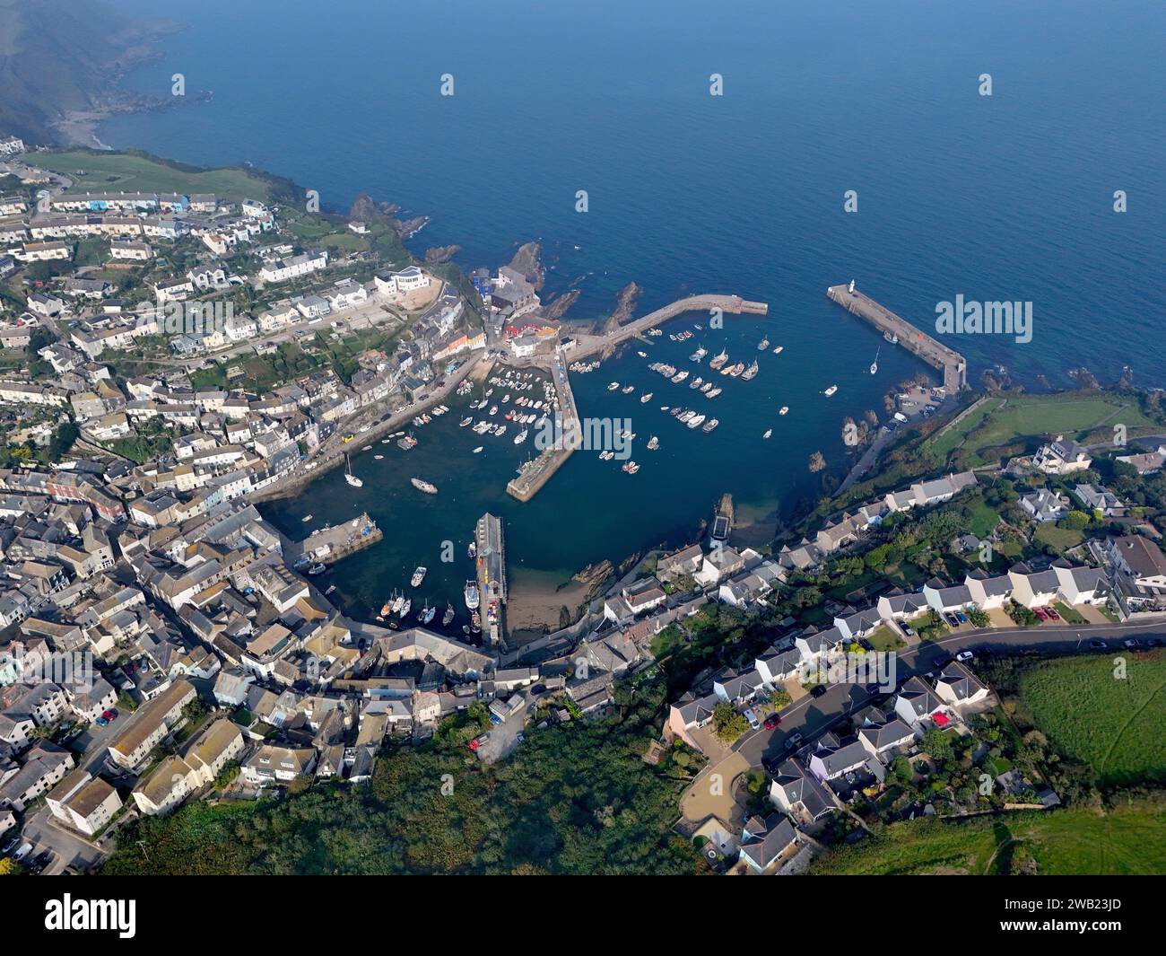 Village de pêcheurs de Mevagissey Cornwall à angle élevé Banque D'Images
