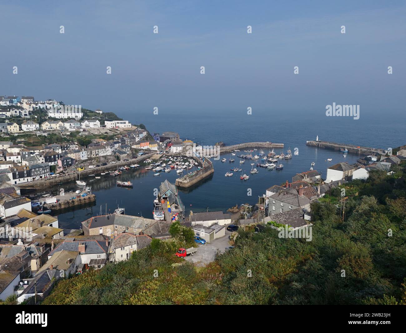 Mevagissey village de pêcheurs Cornwall drone, aérien Banque D'Images