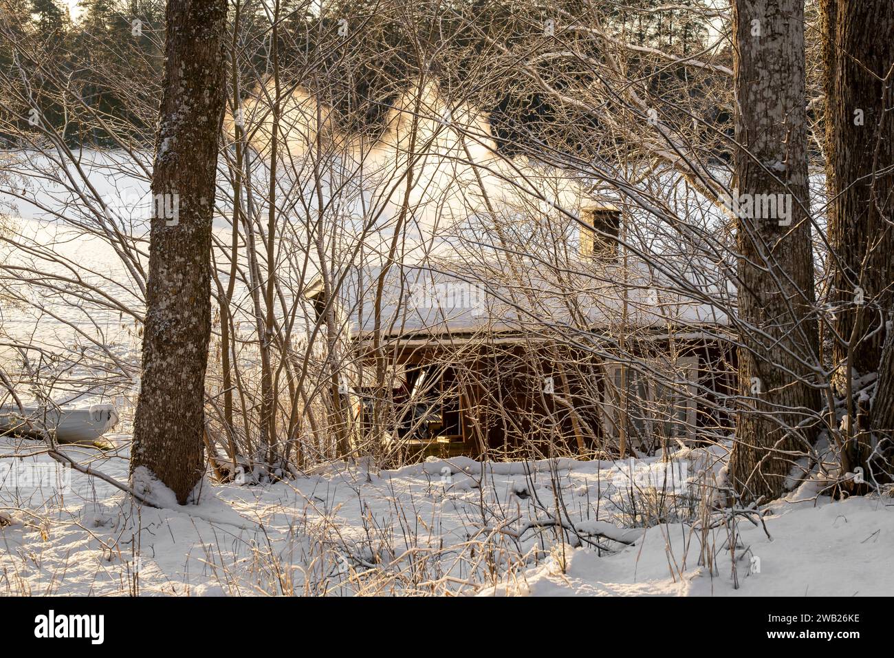 Sauna finlandais en bois en hiver Banque D'Images