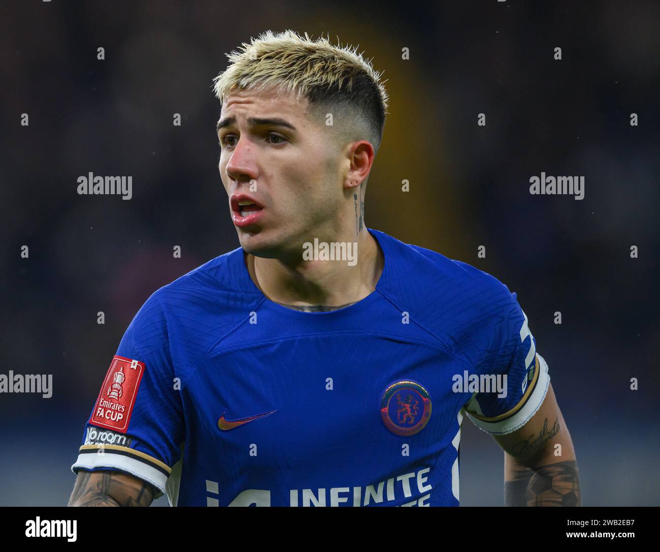 Londres, Royaume-Uni. 06 janvier 2024 - Chelsea v Preston North End - FA Cup ronde 3 - Stamford Bridge. Enzo Fernandez de Chelsea en action. Crédit photo : Mark pain / Alamy Live News Banque D'Images