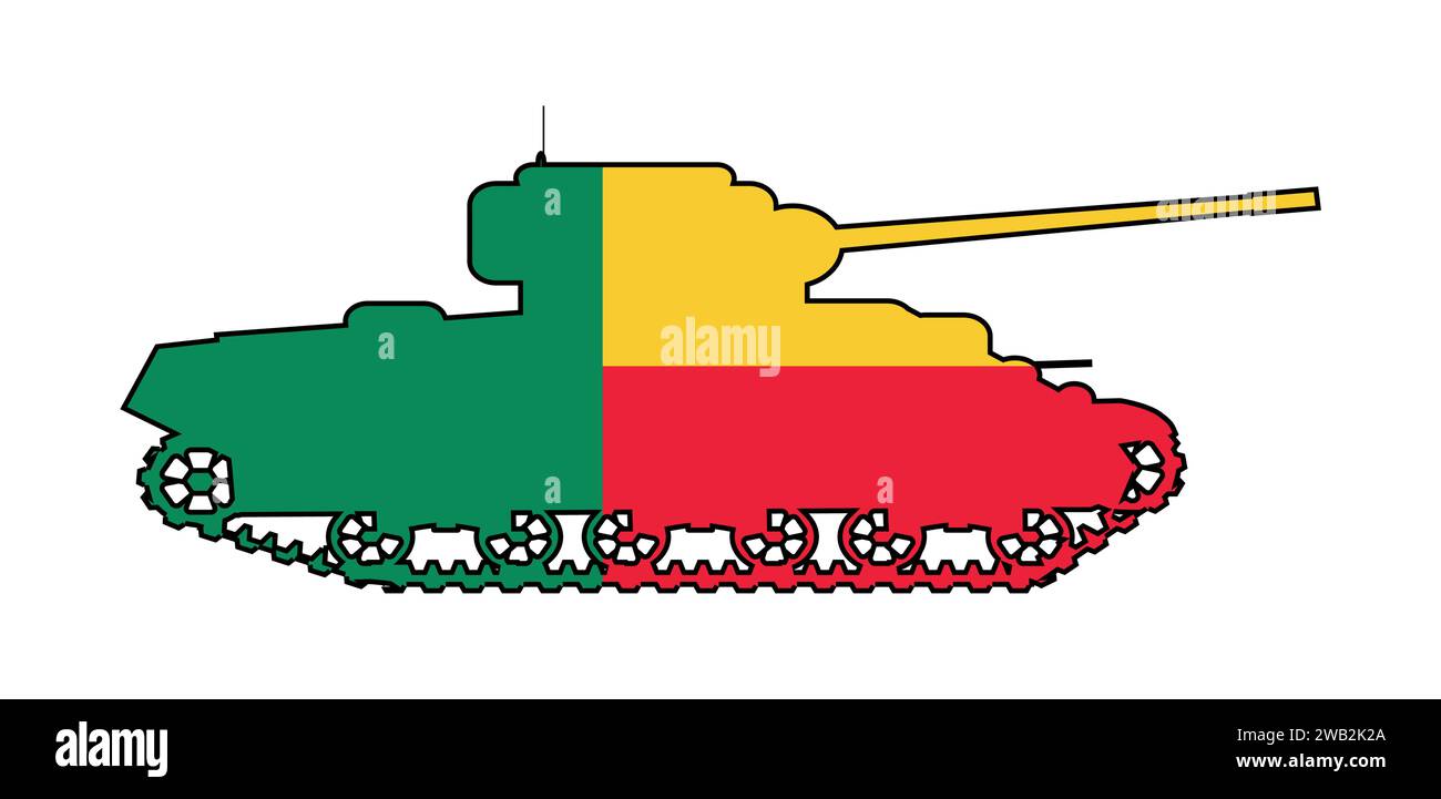 Une silhouette de contour de char de combat typique montrant les icônes du drapeau du Bénin et les couleurs isolées sur un fond blanc Illustration de Vecteur